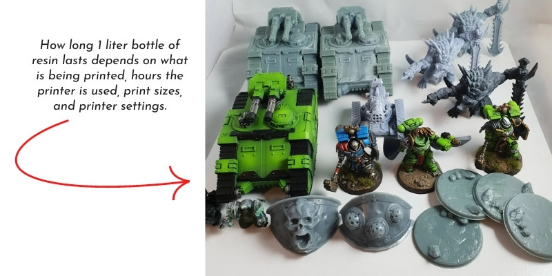 1 L resin and 3D prints